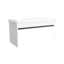 Amsterdam 100 cm Hoogglans Wit - Onderkast MDF Softclose Greeploos 2 lades met Keramische Wastafel 1 kraangat - Wastafelmeubel Met Frame Wastafels