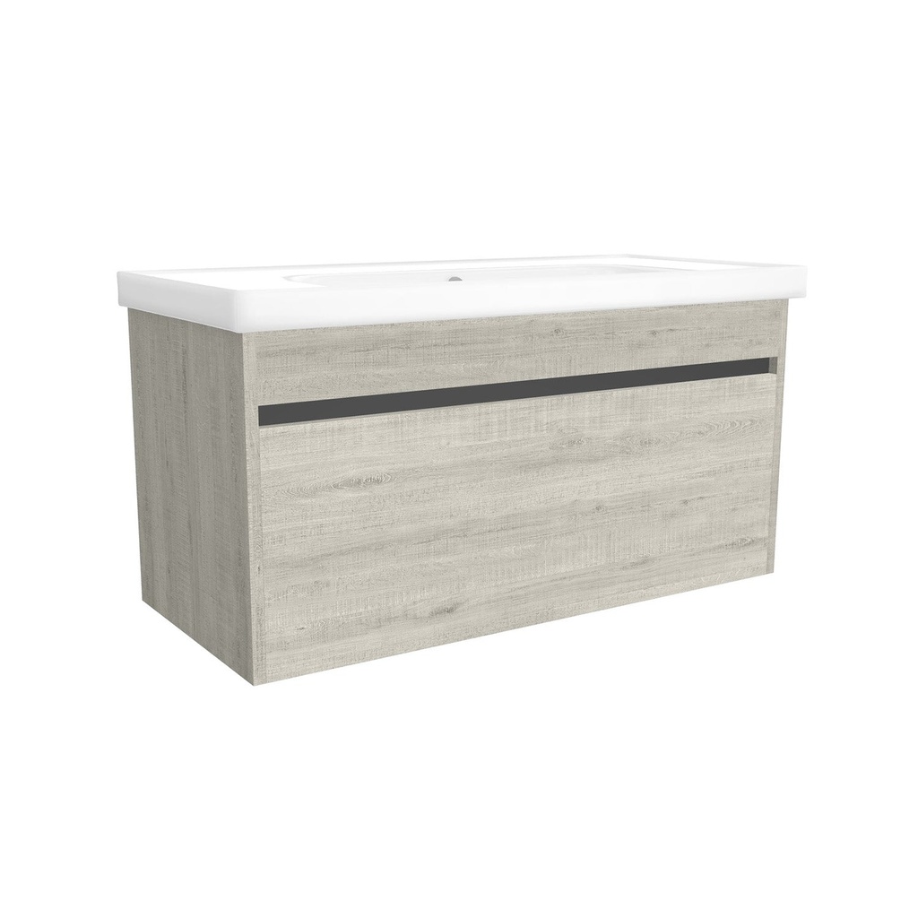 [B-AM-100-OK-LS-W-FR] Amsterdam 100 cm Lissabon - Onderkast MDF Softclose Greeploos 2 lades met Keramische Wastafel 1 kraangat - Wastafelmeubel Met Frame Wastafels