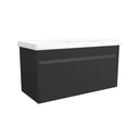 Amsterdam 100 cm Mat Zwart - Onderkast MDF Softclose Greeploos 2 lades met Keramische Wastafel 1 kraangat - Wastafelmeubel Met Frame Wastafels
