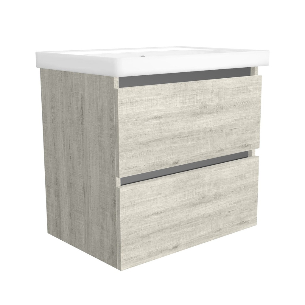 [T-BO-65-OK-LS-W-FR] Bonn 65 cm Lissabon - Wastafelmeubel Met Frame - Onderkast MDF Softclose Greeploos 2 lades met Keramische Wastafel 1 kraangat - Wastafelmeubel Met Frame Wastafels