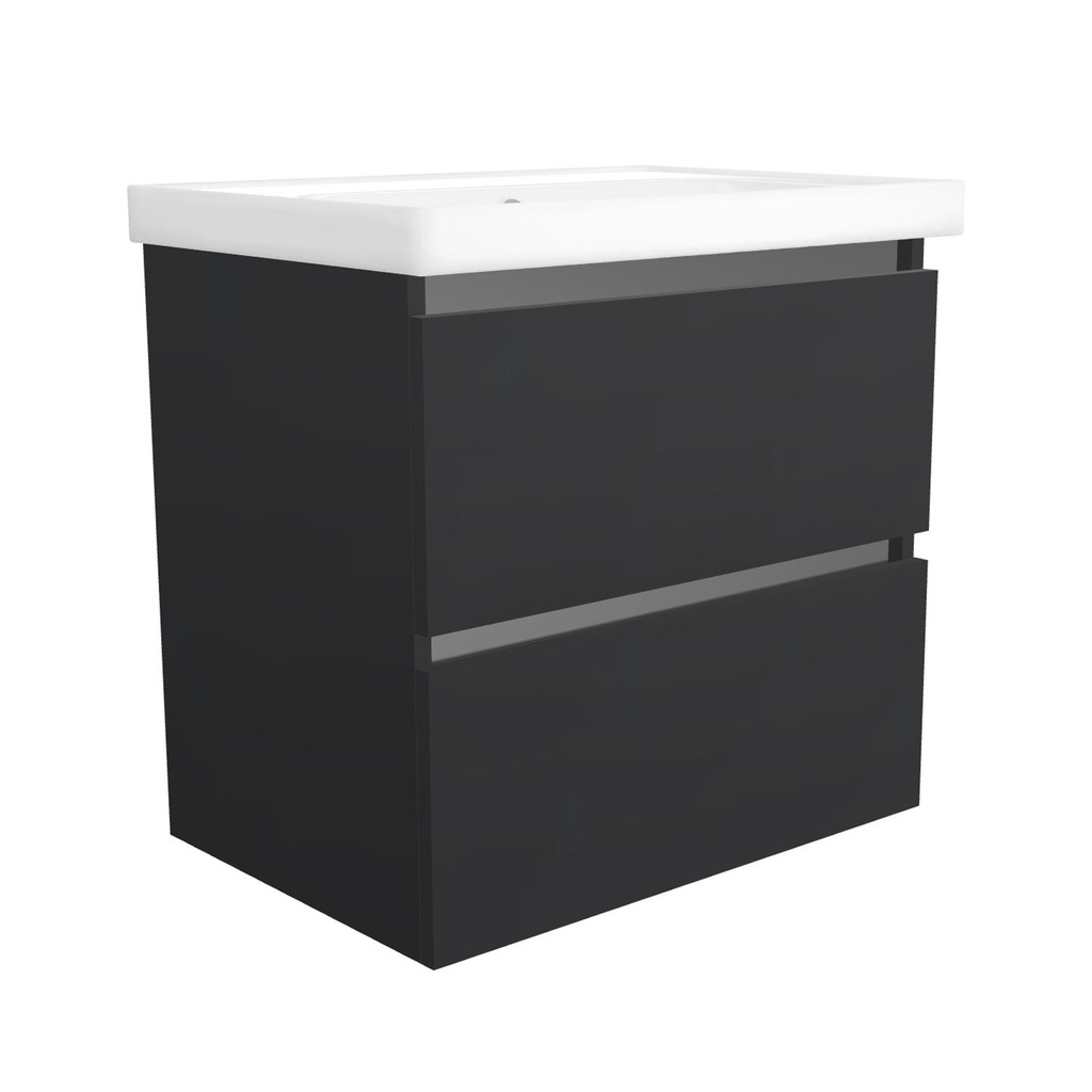 [T-BO-65-OK-MS-W-FR] Bonn 65 cm Mat Zwart - Wastafelmeubel Met Frame - Onderkast MDF Softclose Greeploos 2 lades met Keramische Wastafel 1 kraangat - Wastafelmeubel Met Frame Wastafels