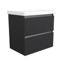 Bonn 65 cm Mat Zwart - Wastafelmeubel Met Frame - Onderkast MDF Softclose Greeploos 2 lades met Keramische Wastafel 1 kraangat - Wastafelmeubel Met Frame Wastafels