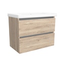 Bonn 80 cm Duitse Eik - Wastafelmeubel Met Frame - Onderkast MDF Softclose Greeploos 2 lades met Keramische Wastafel 1 kraangat - Wastafelmeubel Met Frame Wastafels