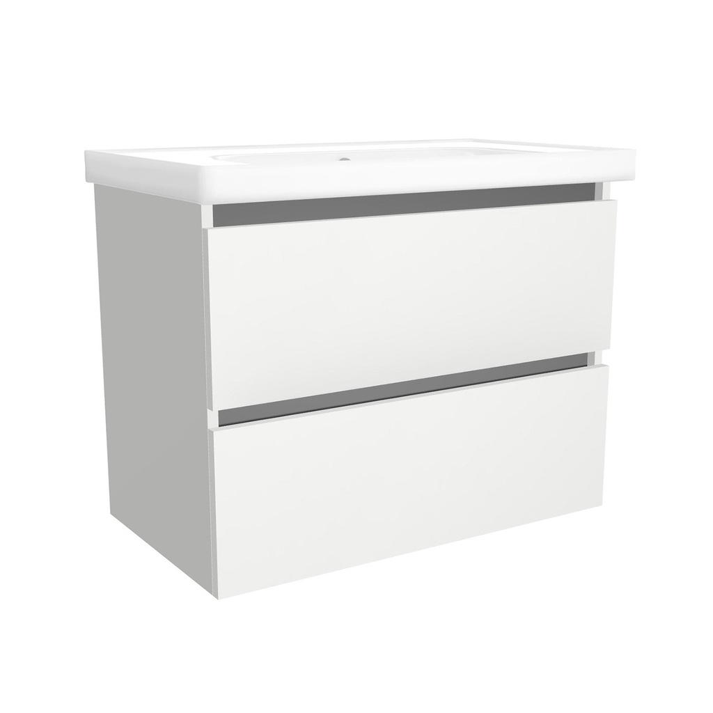 [T-BO-80-OK-HW-W-FR] Bonn 80 cm Hoogglans Wit - Wastafelmeubel Met Frame - Onderkast MDF Softclose Greeploos 2 lades met Keramische Wastafel 1 kraangat - Wastafelmeubel Met Frame Wastafels