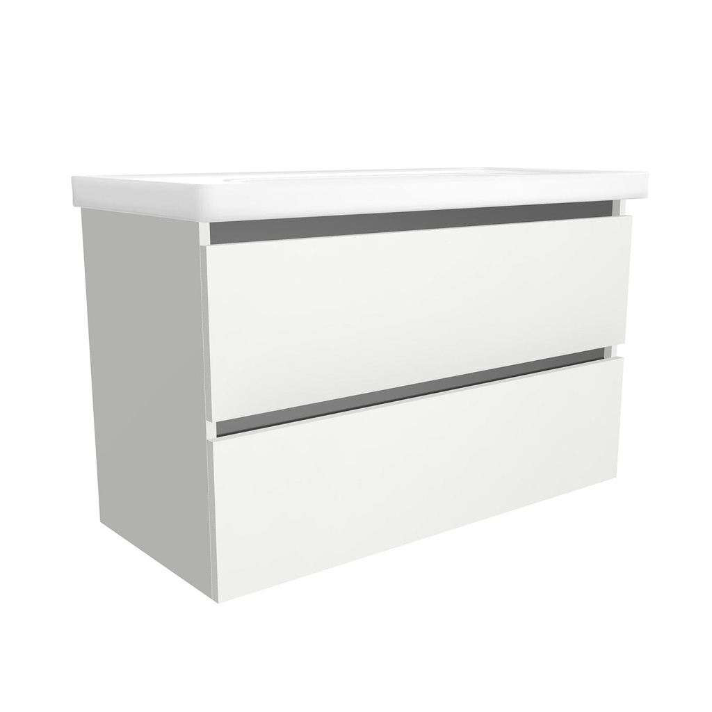 [T-BO-100-OK-HW-W-FR] Bonn 100 cm Hoogglans Wit - Wastafelmeubel Met Frame - Onderkast MDF Softclose Greeploos 2 lades met Keramische Wastafel 1 kraangat - Wastafelmeubel Met Frame Wastafels