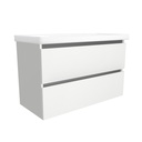 Bonn 100 cm Hoogglans Wit - Wastafelmeubel Met Frame - Onderkast MDF Softclose Greeploos 2 lades met Keramische Wastafel 1 kraangat - Wastafelmeubel Met Frame Wastafels