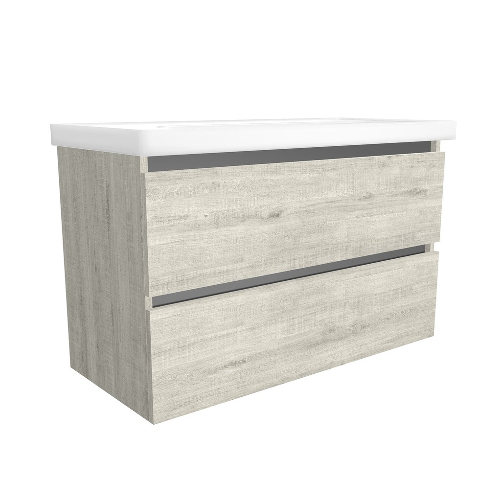 [T-BO-100-OK-LS-W-FR] Bonn 100 cm Lissabon - Wastafelmeubel Met Frame - Onderkast MDF Softclose Greeploos 2 lades met Keramische Wastafel 1 kraangat - Wastafelmeubel Met Frame Wastafels