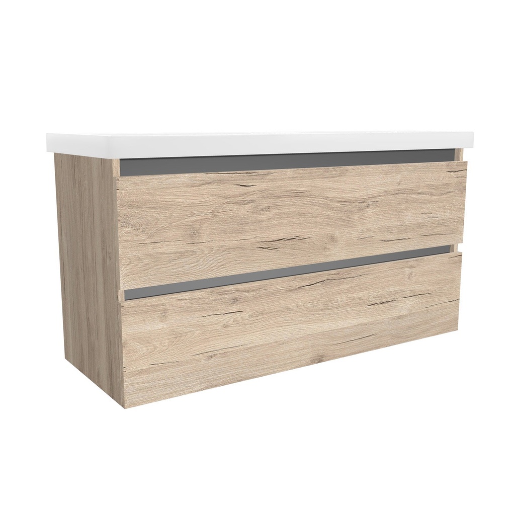 [T-BO-120-OK-DE-W-EL] Bonn 120 cm Duitse Eik Wastafelmeubel Met Elite Wastafels