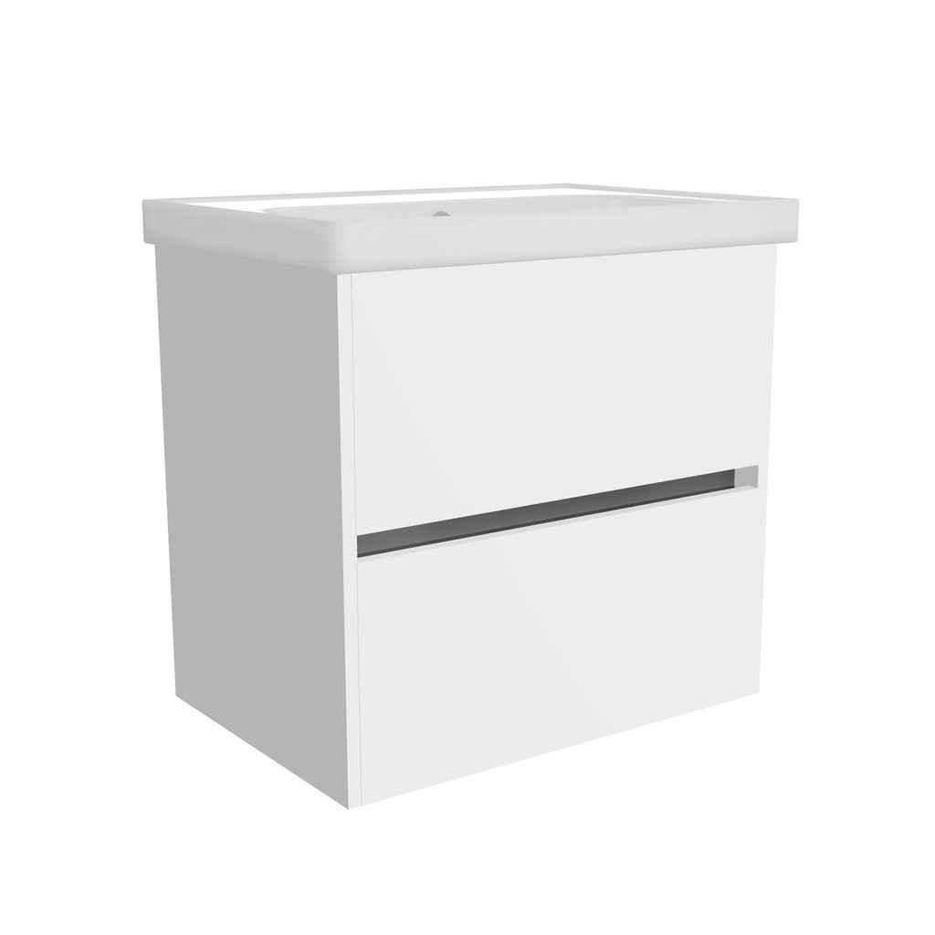 [T-BE-65-OK-HW-W-FR] Berlin 65 cm Hoogglans Wit - Onderkast MDF Softclose Greeploos 2 lades met Keramische Wastafel 1 kraangat - Wastafelmeubel Met Frame Wastafels