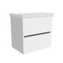 Berlin 65 cm Hoogglans Wit - Onderkast MDF Softclose Greeploos 2 lades met Keramische Wastafel 1 kraangat - Wastafelmeubel Met Frame Wastafels