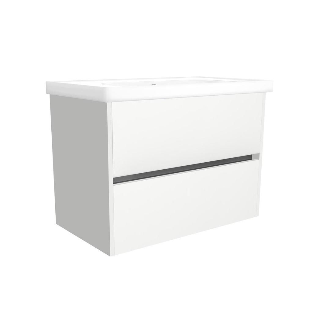 [T-BE-80-OK-HW-W-FR] Berlin 80 cm Hoogglans Wit - Onderkast MDF Softclose Greeploos 2 lades met Keramische Wastafel 1 kraangat - Wastafelmeubel Met Frame Wastafels