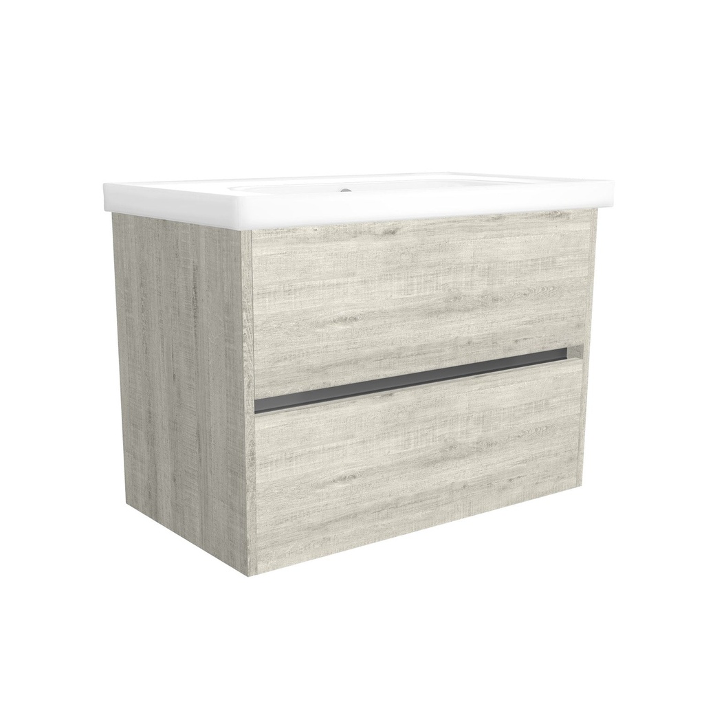 [T-BE-80-OK-LS-W-FR] Berlin 80 cm Lissabon - Onderkast MDF Softclose Greeploos 2 lades met Keramische Wastafel 1 kraangat - Wastafelmeubel Met Frame Wastafels