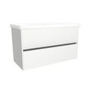 Berlin 100 cm Hoogglans Wit - Onderkast MDF Softclose Greeploos 2 lades met Keramische Wastafel 1 kraangat - Wastafelmeubel Met Frame Wastafels