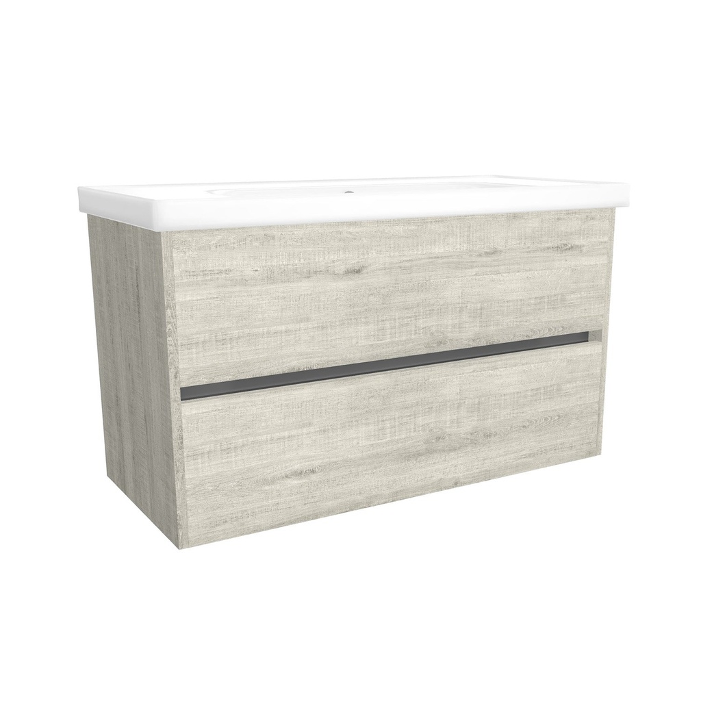 [T-BE-100-OK-LS-W-FR] Berlin 100 cm Lissabon - Onderkast MDF Softclose Greeploos 2 lades met Keramische Wastafel 1 kraangat - Wastafelmeubel Met Frame Wastafels