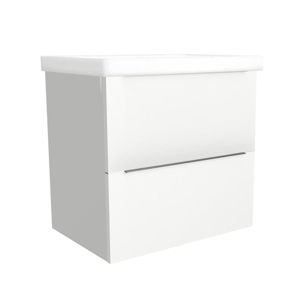 [T-FR-65-OK-HW-W-FR] Frankfurt 65 cm Hoogglans Wit - Onderkast MDF Softclose Semi handgreep 2 lades met Keramische Wastafel 1 kraangat - Wastafelmeubel Met Frame Wastafels