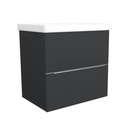 Frankfurt 65 cm Mat Zwart - Onderkast MDF Softclose Semi handgreep 2 lades met Keramische Wastafel 1 kraangat - Wastafelmeubel Met Frame Wastafels