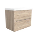 Frankfurt 80 cm Duitse Eik - Onderkast MDF Softclose Semi handgreep 2 lades met Keramische Wastafel 1 kraangat - Wastafelmeubel Met Frame Wastafels