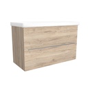 Frankfurt 100 cm Duitse Eik - Onderkast MDF Softclose Semi handgreep 2 lades met Keramische Wastafel 1 kraangat - Wastafelmeubel Met Frame Wastafels