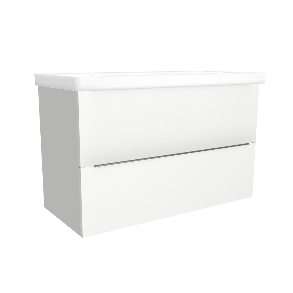 [T-FR-100-OK-HW-W-FR] Frankfurt 100 cm Hoogglans Wit - Onderkast MDF Softclose Semi handgreep 2 lades met Keramische Wastafel 1 kraangat - Wastafelmeubel Met Frame Wastafels