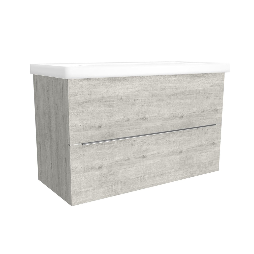 [T-FR-100-OK-LS-W-FR] Frankfurt 100 cm Lissabon - Onderkast MDF Softclose Semi handgreep 2 lades met Keramische Wastafel 1 kraangat - Wastafelmeubel Met Frame Wastafels