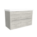 Frankfurt 100 cm Lissabon - Onderkast MDF Softclose Semi handgreep 2 lades met Keramische Wastafel 1 kraangat - Wastafelmeubel Met Frame Wastafels