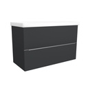 Frankfurt 100 cm Mat Zwart - Onderkast MDF Softclose Semi handgreep 2 lades met Keramische Wastafel 1 kraangat - Wastafelmeubel Met Frame Wastafels