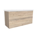 Frankfurt 120 cm Duitse Eik - Onderkast MDF Softclose Semi handgreep 2 lades met Keramische Wastafel 2 kraangat - Wastafelmeubel Met Elite Wastafels