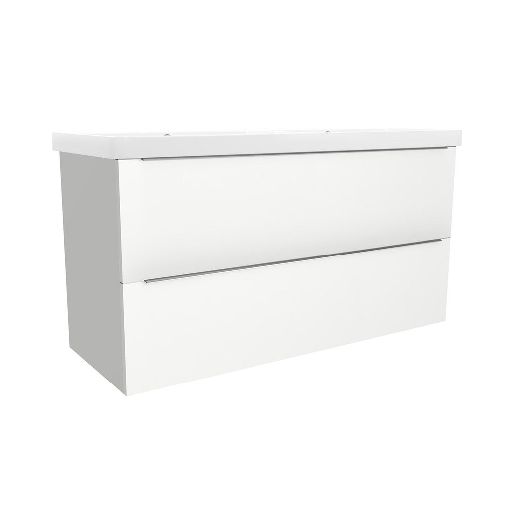 [T-FR-120-OK-HW-W-EL] Frankfurt 120 cm Hoogglans Wit - Onderkast MDF Softclose Semi handgreep 2 lades met Keramische Wastafel 2 kraangat - Wastafelmeubel Met Elite Wastafels