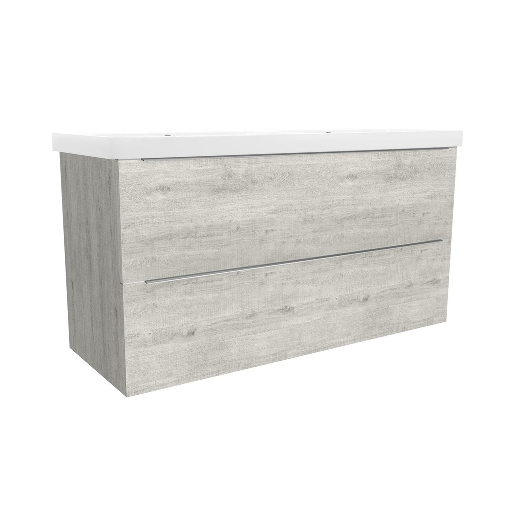 [T-FR-120-OK-LS-W-EL] Frankfurt 120 cm Lissabon - Onderkast MDF Softclose Semi handgreep 2 lades met Keramische Wastafel 2 kraangat - Wastafelmeubel Met Elite Wastafels