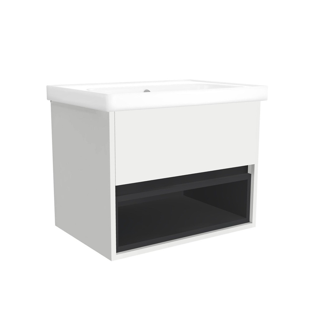 [C-PO-65-OK-HW-WFR] Pohlheim 65 cm Hoogglans Wit - Onderkast MDF Softclose Greeploos 1 lade met Keramische Wastafel 1 kraangat - Wastafelmeubel Met Frame Wastafels