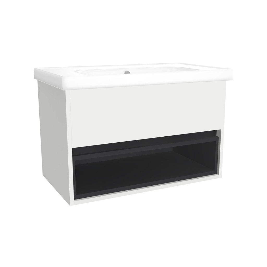 [C-PO-65-OK-HW-WFR] Pohlheim 80 cm Hoogglans Wit - Onderkast MDF Softclose Greeploos 1 lade met Keramische Wastafel 1 kraangat - Wastafelmeubel Met Frame Wastafels