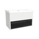 Pohlheim 80 cm Hoogglans Wit - Onderkast MDF Softclose Greeploos 1 lade met Keramische Wastafel 1 kraangat - Wastafelmeubel Met Frame Wastafels