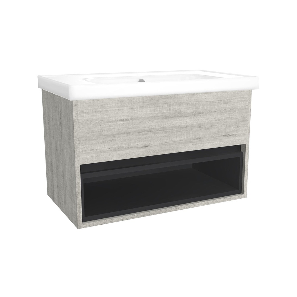 [C-PO-65-OK-LS-WFR] Pohlheim 80 cm Lissabon - Onderkast MDF Softclose Greeploos 1 lade met Keramische Wastafel 1 kraangat - Wastafelmeubel Met Frame Wastafels