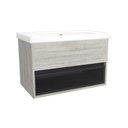 Pohlheim 80 cm Lissabon - Onderkast MDF Softclose Greeploos 1 lade met Keramische Wastafel 1 kraangat - Wastafelmeubel Met Frame Wastafels