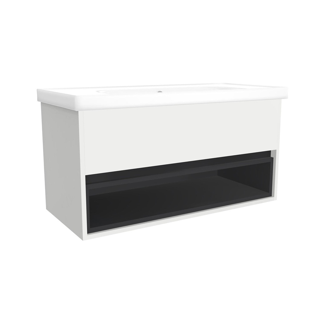 [C-PO-100-OK-HW-WFR] Pohlheim 100 cm Hoogglans Wit - Onderkast MDF Softclose Greeploos 1 lade met Keramische Wastafel 1 kraangat - Wastafelmeubel Met Frame Wastafels