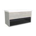 Pohlheim 100 cm Lissabon - Onderkast MDF Softclose Greeploos 1 lade met Keramische Wastafel 1 kraangat - Wastafelmeubel Met Frame Wastafels