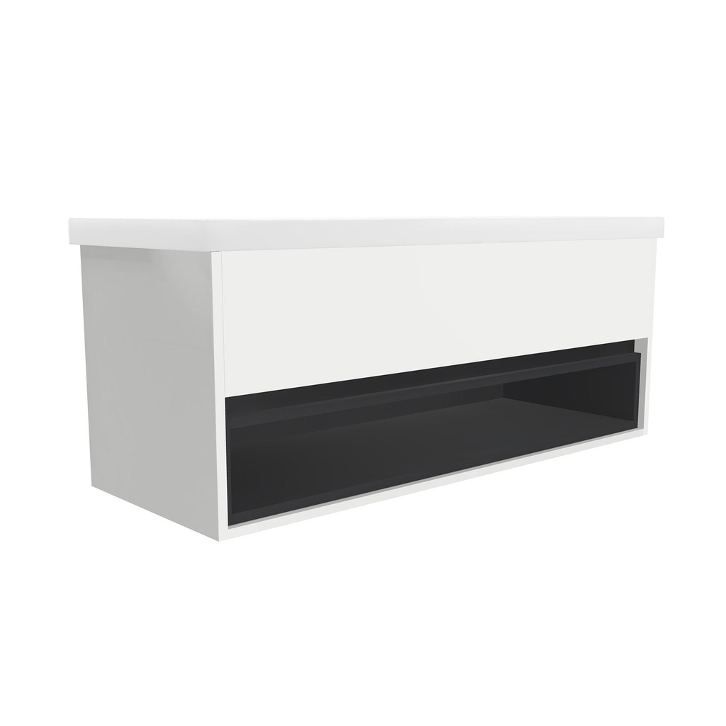 [C-PO-120-OK-HW-W-EL] Pohlheim 120 cm Hoogglans Wit Onderkast MDF Softclose Greeploos 1 Duer 1 Open Kast met Keramische Wastafel 2 Kraangaten - Wastafelmeubel Met Elite Wastafels