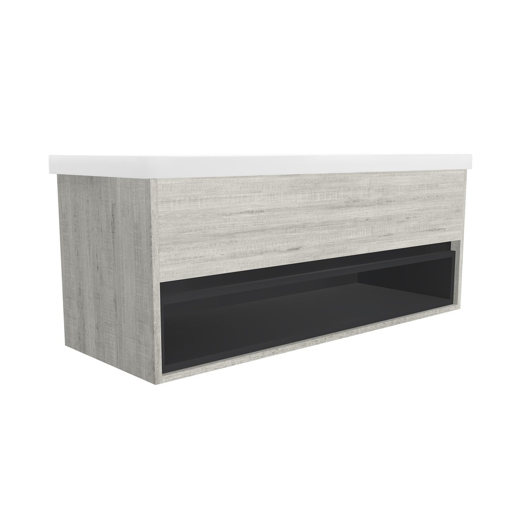 [C-PO-120-OK-LS-W-EL] Pohlheim 120 cm Lissabon Onderkast MDF Softclose Greeploos 1 Duer 1 Open Kast met Keramische Wastafel 2 Kraangaten - Wastafelmeubel Met Elite Wastafels