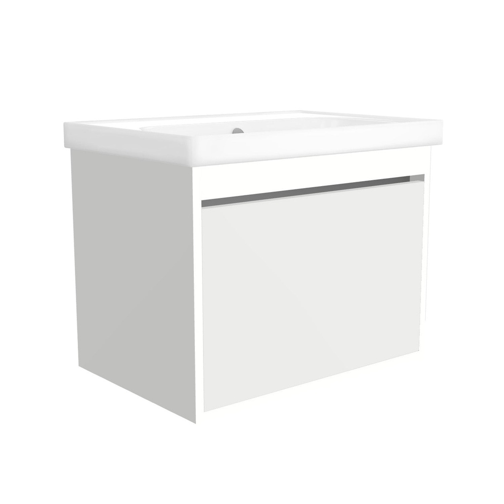 [B-OB-65-OK-HW-WFR] Oberhausen 65 cm Hoogglans Wit - Onderkast MDF Softclose semi handgreep 1 lade met Keramische Wastafel 1 kraangat -Wastafelmeubel Met Frame Wastafels