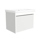 Oberhausen 65 cm Hoogglans Wit - Onderkast MDF Softclose semi handgreep 1 lade met Keramische Wastafel 1 kraangat -Wastafelmeubel Met Frame Wastafels