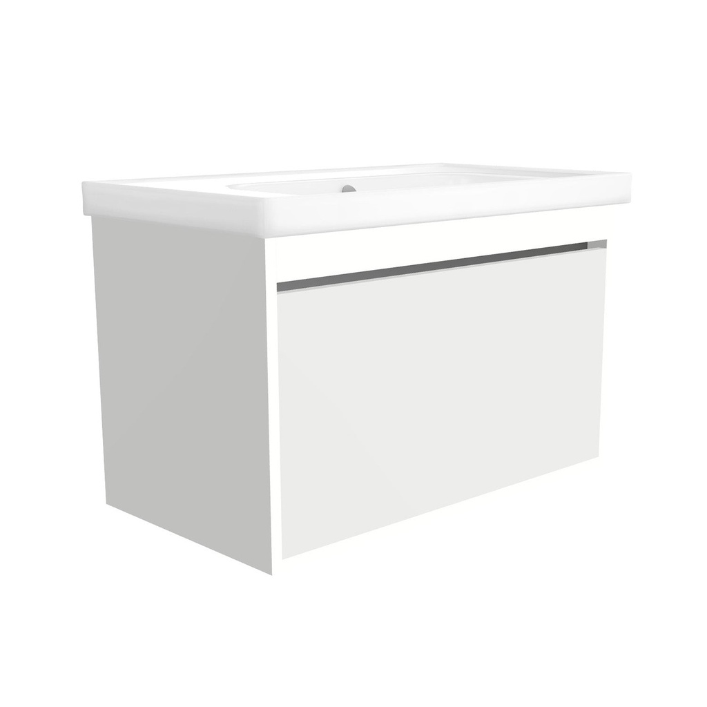 [B-OB-80-OK-HW-WFR] Oberhausen 80 cm Hoogglans Wit - Onderkast MDF Softclose semi handgreep 1 lade met Keramische Wastafel 1 kraangat -Wastafelmeubel Met Frame Wastafels