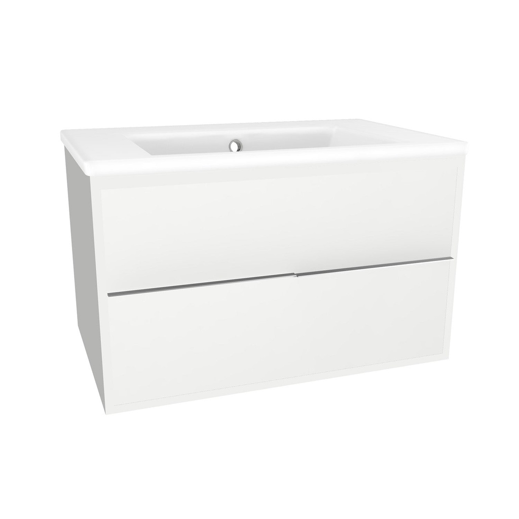 [A-ES-80-0K-HW-W-IB] Essen 80 cm Hoogglans Wit - Onderkast MDF Softclose Semi handgreep 2 lades met Keramische Wastafel 1 kraangat - Wastafelmeubel Met Ibiza Wastafels