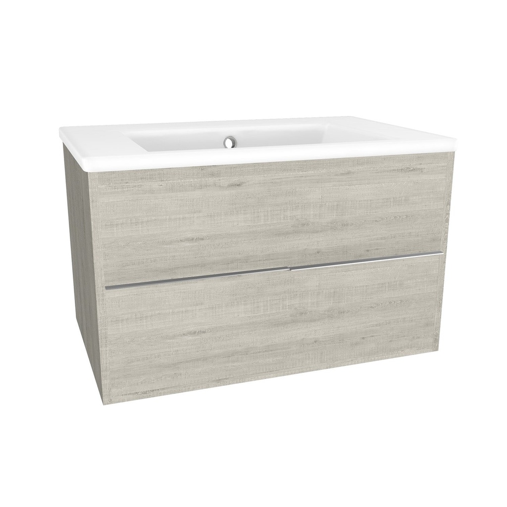 [A-ES-80-0K-LS-W-IB] Essen 80 cm Lissabon - Onderkast MDF Softclose Semi handgreep 2 lades met Keramische Wastafel 1 kraangat - Wastafelmeubel Met Ibiza Wastafels