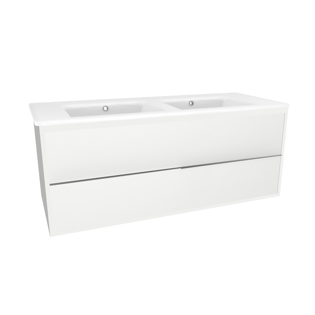 [A-ES-120-0K-HW-W-IB] Essen 120 cm Hoogglans Wit - Onderkast MDF Softclose Semi handgreep 2 lades met Keramische Wastafel 1 kraangat - Wastafelmeubel Met Ibiza Wastafels