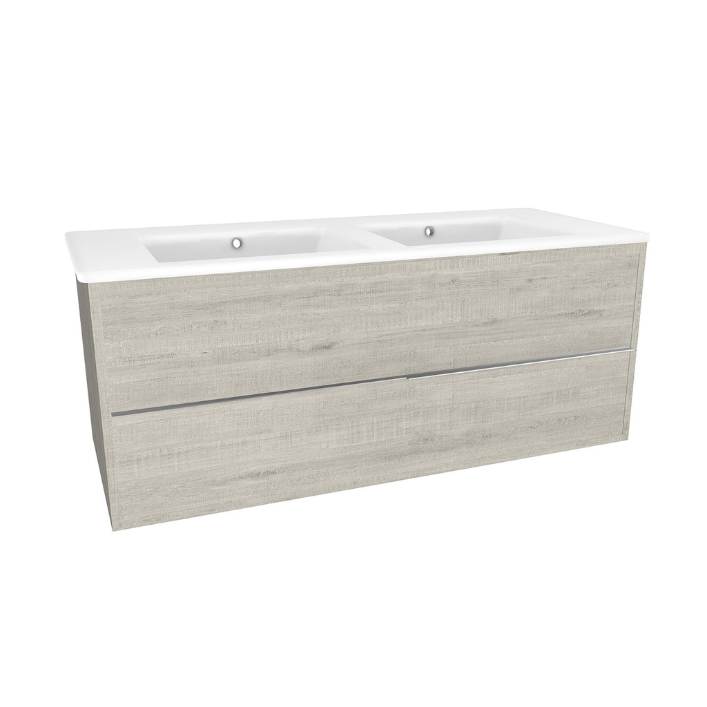 [A-ES-120-0K-LS-W-IB] Essen 120 cm Lissabon - Onderkast MDF Softclose Semi handgreep 2 lades met Keramische Wastafel 1 kraangat - Wastafelmeubel Met Ibiza Wastafels