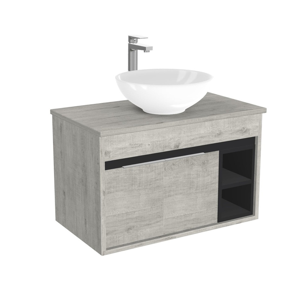 [BAA80LWTWBM25Z] Aachen Badkamermeubel 80 cm Lissabon - Onderkast MDF - Softclose semi handgreep 2 deuren Inclusief keramische waskom met wastafelblad (MDF Zwart 25mm, Toledo)