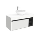 Aachen Badkamermeubel 100 cm Hoogglans Wit - Onderkast MDF - Softclose semi handgreep 1 deuren Inclusief keramische waskom met wastafelblad