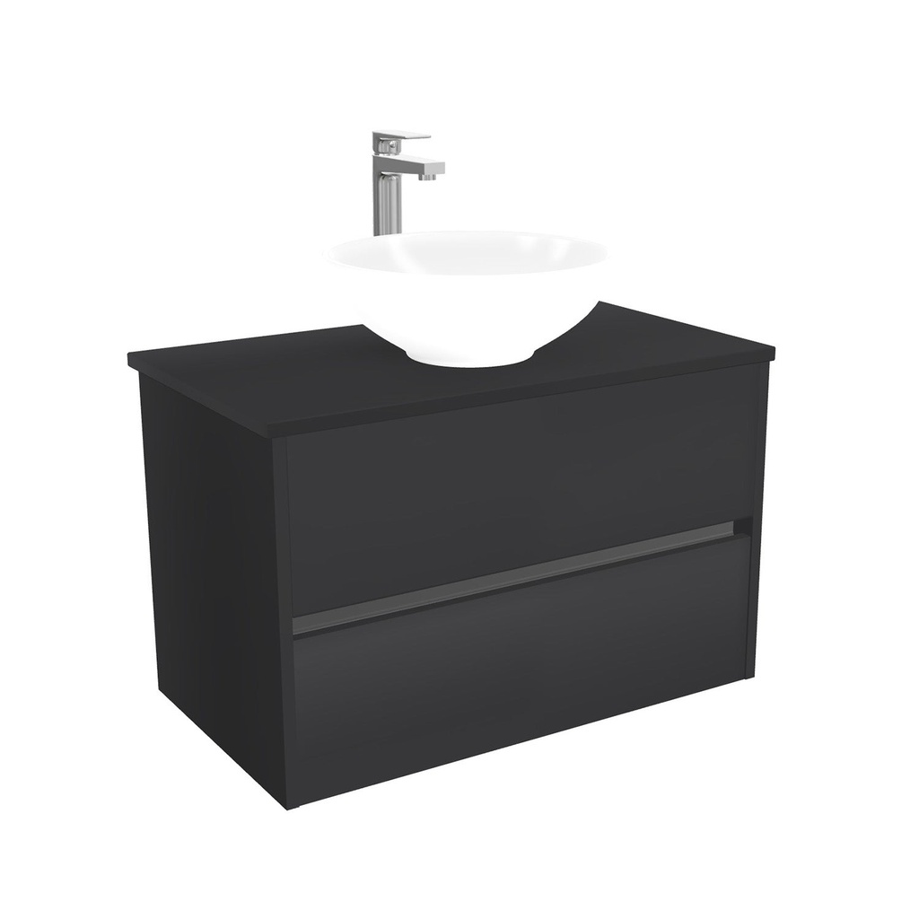 [BJE80ZWTWBM25Z] Jena Badkamermeubel 80 cm Mat Zwart - Onderkast MDF - Softclose greeploos 2 lades Inclusief keramische waskom met wastafelblad (MDF Zwart 25mm, Toledo)