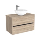 Jena Badkamermeubel 80 cm Duitse Eik - Onderkast MDF - Softclose greeploos 2 lades Inclusief keramische waskom met wastafelblad