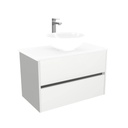 Jena Badkamermeubel 80 cm Hoogglans Wit - Onderkast MDF - Softclose greeploos 2 lades Inclusief keramische waskom met wastafelblad